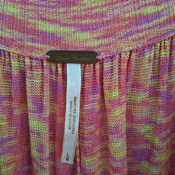 Free People Space Dye Tunic Dress Top Pink Yellow Sz.L Boho FP Spring Beach - Picture 7 of 13